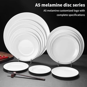 Custom Logo White Melamine Dinner Plate Melamine Dinnerware High Quality Unbreakable Round Restaurant Dessert Plates