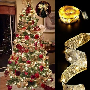LED Christmas Ribbon Lights, Gold Stamping Ribbon String Lights, Christmas Tree Decor Hanging Ornaments For Party Decoration
