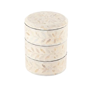 3-Story Multi-Layer Mother of Pearl Box with Lid for Dry Foods, Incense, or Small Treats in Ramadan Eid Mubarak