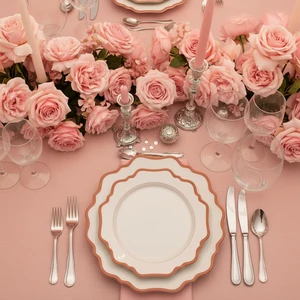 Pink Ceramic Charger Plates with Scalloped Gold Edge - Wedding Table Decor Reception Set for Bridal Shower Engagement Party