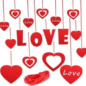65 Pieces Red Felt Hearts and Love Banner for DIY Valentines Wedding Party Decorations