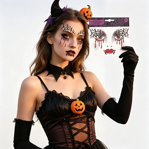 Halloween Temporary Face Tattoos Glitter Animal Pattern Face Tattoos Cute Cartoon Decorative Stickers Festival Art Accessories