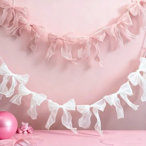 New 15-piece Handmade Polyester Cloth Bow Garland Room Decoration for Valentine's Day Wedding Birthday Party Background Wall