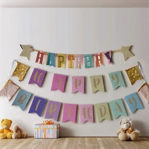 Gold Stamping Felt Hanging Banner for Birthday New Year Thanksgiving Valentine's Day Wall Decorations for Party Hanging