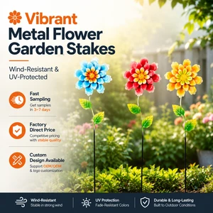 Wholesale Vibrant Metal Flower Garden Stakes Wind-Resistant UV-Protected Outdoor Decor For Yard Patio & Wedding Arch