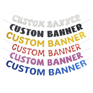 Customized Glitter Paper Banner Flag Custom Name/Company Logo for Christmas New Year Ramadan Party Decorations-for Birthday