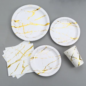Marble Pattern Bronzing Paper Plate Birthday Party Birthday Decorations Disposable Tableware