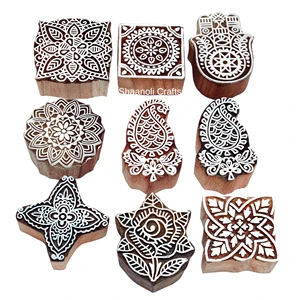 Party Favors Wooden Block Print Wood Printing Henna Craft Paper Stamp Fabric Textile Printing Blocks Floral Animal Carved Stamps