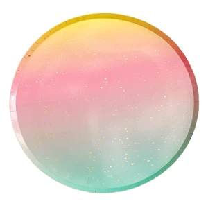 Colorful Gradient Rainbow Flat Paper Plates Gold Foil Stamping Party Supplies and Decorations for Food Use
