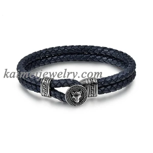 Chinese Style Jewelry Punk 316L Stainless Steel Panther Leather Bracelet