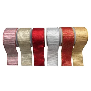 WUJI LR21279 Christmas Striped Sequined Glitter Decorative 100% Polyester 2.5''x5'' Ribbon