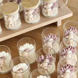 Matti's Custom Cute Candles Scented Bear Daisy Floral Fragrance Flower And Pink Bear Candles For Baptism Souvenir Birthday Gift