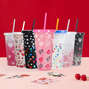 Daily Use 24oz Reusable Plastic Cold Coffee Valentine Car Cup Valentine's Day Tumbler Gift