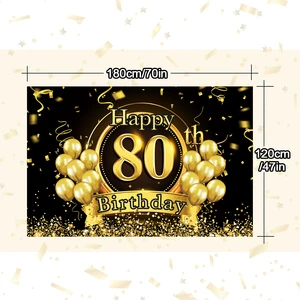 Modern Black Gold Logo Birthday Banner for 80th Anniversary Party Supplies