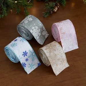 Christmas Ribbon Snowflake Burlap Christmas Tree Ribbons Linen Snowflake Glitter Christmas Ribbon for Garland Winter Wreath Bows