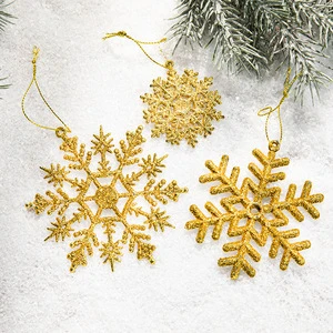 Christmas Decorations Snowflake Hanging Ornaments Christmas Gold Plastic Dusted Snow Flakes Hanging Ornaments