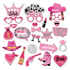 Huancai 25 PCS Bachelorette Photo Booth Props with Sticks Bride's Last Ride Party Selfie Props Kit for Cowgirl Party Supplies