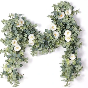 SEASON 6ft Eucalyptus with Rose Garland Artificial Flowers Table Runner Vine for Wedding Home Decor