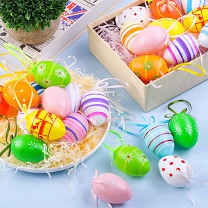 12pcs/set Hot Selling Easter Egg Decorations Creative Random Print Easter Eggs Holder Decorations Scene Layout