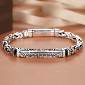 Silver Color Ping an Pattern Hand Bracelet Jewelry Popular Men's Retro Lucky Bracelets Punk Style Men Bangle Wholesale