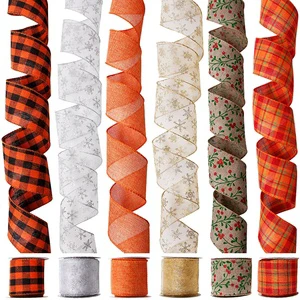 2-1/2 Inch OEM Customized Holiday Christmas Burlap Ribbon Supplier Wired Edge Ribbon for Wreath Christmas Holiday Decoration