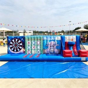 4 in 1 Inflatable Carnival Game With Basketball Shooting Soccer Target Tic Tac Toe and Ring Toss for Event Rental Outdoor Party
