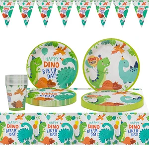 Hot Sale Cartoon Party Eco-Friendly Supplies Set Disposable Paper Plates, Cups, Napkins, Tablecloth & Banner for Birthday Party