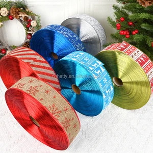 2025 Custom Logo Printed Merry Christmas Happy New Year Ribbon 63mm Grosgrain Printed Christmas Tree Ribbon for Party Supplies