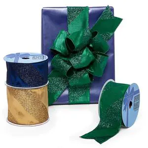 Wired Ribbon with Diagonal Stripes for Christmas Decorations