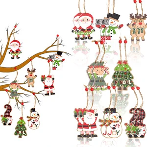 PARTYMENT Whimsical Cartoon Christmas Tree Hanging Ornaments Set Colorful Wooden Pendant Decor for Holiday Party Supplies