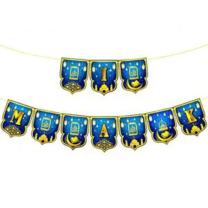 New Design Moon Star Eid Party Decoration Supplies Islamic Muslim Ramadan Mubarak Paper Banner for Ramadan Party Decoration