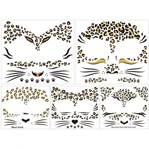 Metallic Gold Foil Leopard Face Tattoo Sticker Music Festival Rave Party Makeup Wild Cheetah Print Temporary Body Art