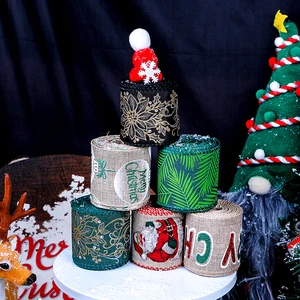 Hot Sell Design Pattern Ribbon Holiday Metal Wired Ribbons Christmas Decoration Supplies Velvet Ribbon Roll Curling Ribbon