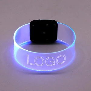Customized Logo Engraved Cuff Music Beat Magnet Led Flashing Light up Bracelet for Party Supplies