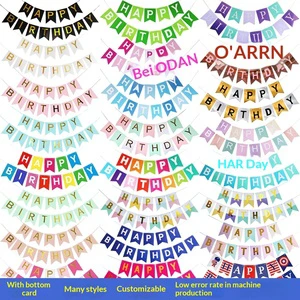 Pre-Strung Gold Happy Birthday Colorful Happy Birthday Banner Bunting for Birthday Party Decorations Flag Banners