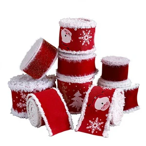 Red White Luxury Floral Double Faced Satin Velvet Edge Christmas Bow Gift Strap Snowflake Accessory Eco-Friendly 200cm Woven
