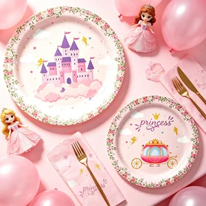 Princess Themed Party Tableware Castle Disposable Party Paper Decoration Festive Birthday Tableware