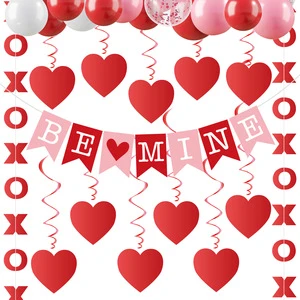 Cross-Border Valentine's Day Theme Paper Party Banner and Garland Set BE MINE Heart Banner Wedding Decoration