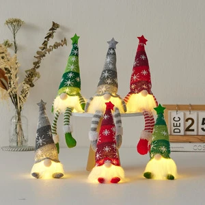 LED Light Christmas Faceless Doll Gnome Ornaments Props Luminous Belt Light Sitting Knitting Forest Man Doll Decoration