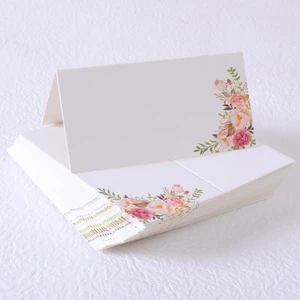 Floral Painting Custom Color Logo Double-Sided Writable Name Seating Table Cards for Wedding Food Party Buffet Supplies (Paper)