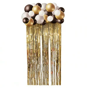 Luxury Metallic Gold Tinsel Fringe Balloon Arch Backdrop Kit Black Gold White Party Decor Birthday Valentine's Day Anniversary