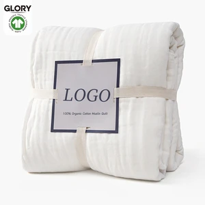 GOTS Organic 6 Layers Cotton White Muslin Blanket Custom Solid 120cm Baby Newborn Quilted Receiving Gauze Blanket For Bedding