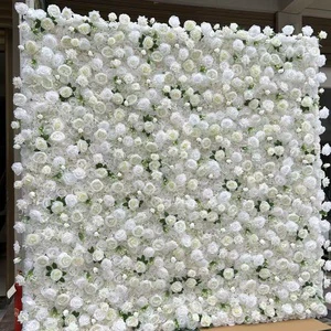 Hot Sale White Rose Artificial Flower Wall Wedding Wall Backdrop Decoration