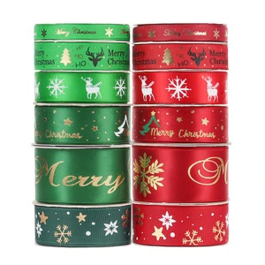 Midi Factory Stock New Ink Gold Foil Printed Gift Merry Christmas Ribbon Roll for Wrapping Christmas Present Bows Diy Decorative