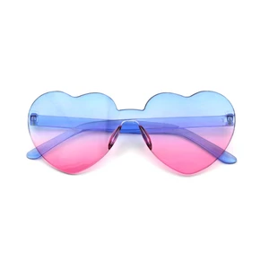 Cool Colorful Plastic Sunglasses with Heart-Shaped Rim Transparent Blue and Red Frame Bachelorette Party Decoration
