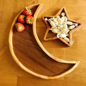 Wooden Eid Mubarak Dessert Tray Party Supplies Wooden Moon Star Ramadan Tray Islamic Decorations for Home