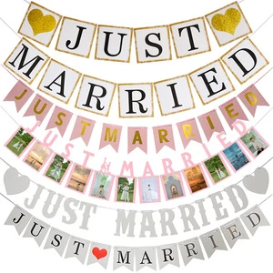 Just Married Banner Pull Flag Wedding Party Supplies Banner Garland Pull Flag Engagement Party Decorations