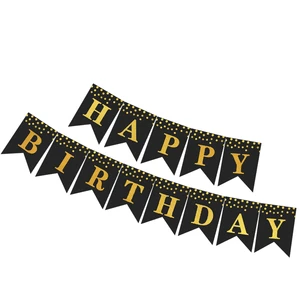 Xieli Birthday Party Paper Banner Black Gold Happy Birthday Banner Decoration
