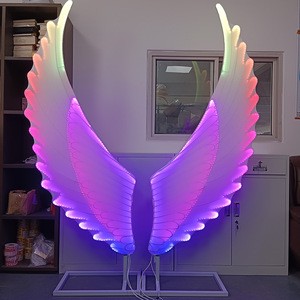 Luxurious Wedding Decoration Props Iron Magic Angel Wings Backdrop Luminous Multicolor Remote Control Aisle Lights Stage