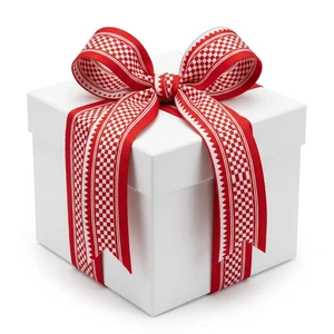 Neelkamal Industries 31mm Bright Red White Jacquard Woven Ribbon Festive Decorative Trim for Christmas Packaging Bows Craft Bulk
